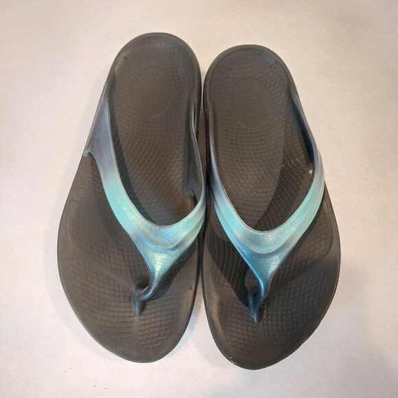 OOFOS Flip Flop Thong Sandal Womens 7 Atlantis Blue OOlala Luxe Recovery - Picture 2 of 11